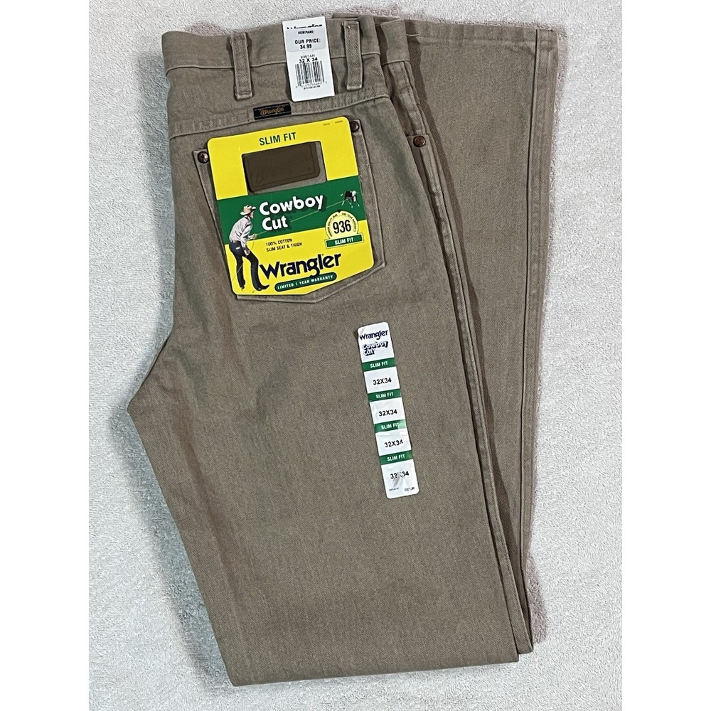 NEW Wrangler Jeans Men 32X34 Slim Fit 936 Cowboy Cut Western Tan Denim NWT